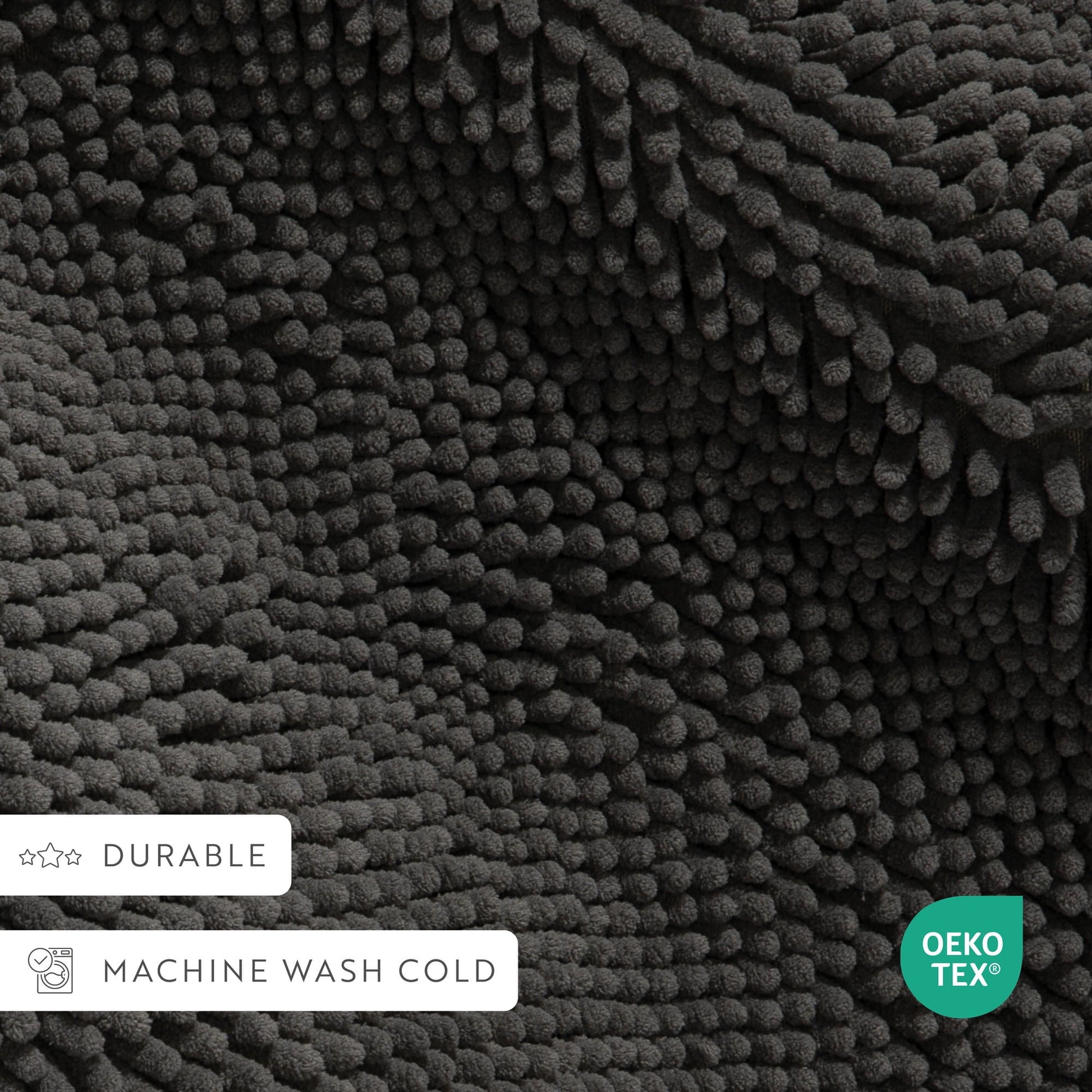 Soft Absorbent Chenille Bath Mat Rug with Anti-Skid Rubber Backing, 2 Pack, Gray, by Noble Linens