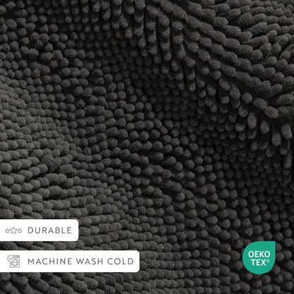 Soft Absorbent Chenille Bath Mat Rug with Anti-Skid Rubber Backing, 2 Pack, Gray, by Noble Linens