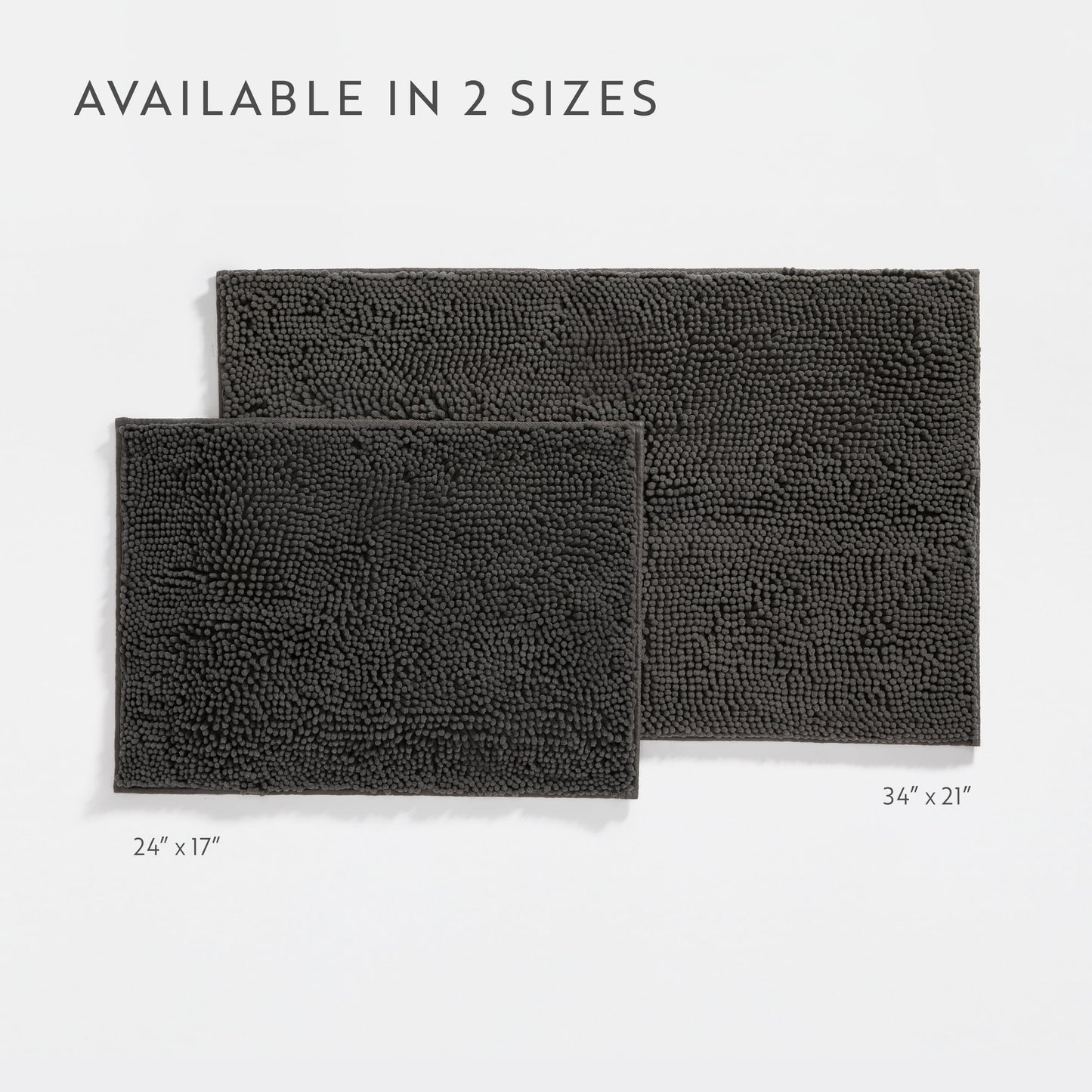 Soft Absorbent Chenille Bath Mat Rug with Anti-Skid Rubber Backing, 2 Pack, Gray, by Noble Linens