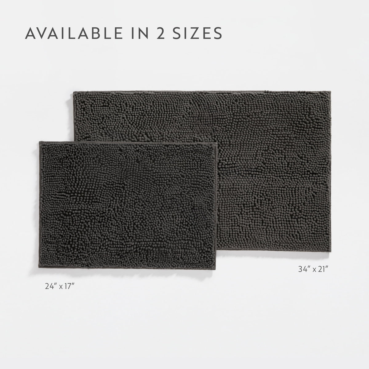 Soft Absorbent Chenille Bath Mat Rug with Anti-Skid Rubber Backing, 2 Pack, Gray, by Noble Linens