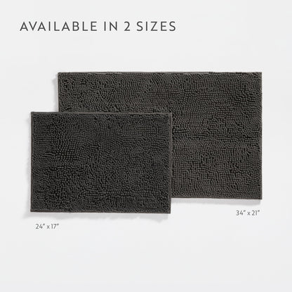 Soft Absorbent Chenille Bath Mat Rug with Anti-Skid Rubber Backing, 2 Pack, Gray, by Noble Linens