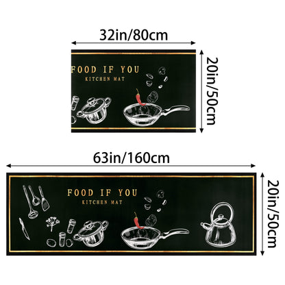 Unique Bargains Kitchen Floor Mats Set of 2 Thick Long and Short Kitchen Rugs Cushioned Anti-Fatigue Mats Set Non Slip Kitchen Mats Tableware 20" x 32" + 20" x 63"