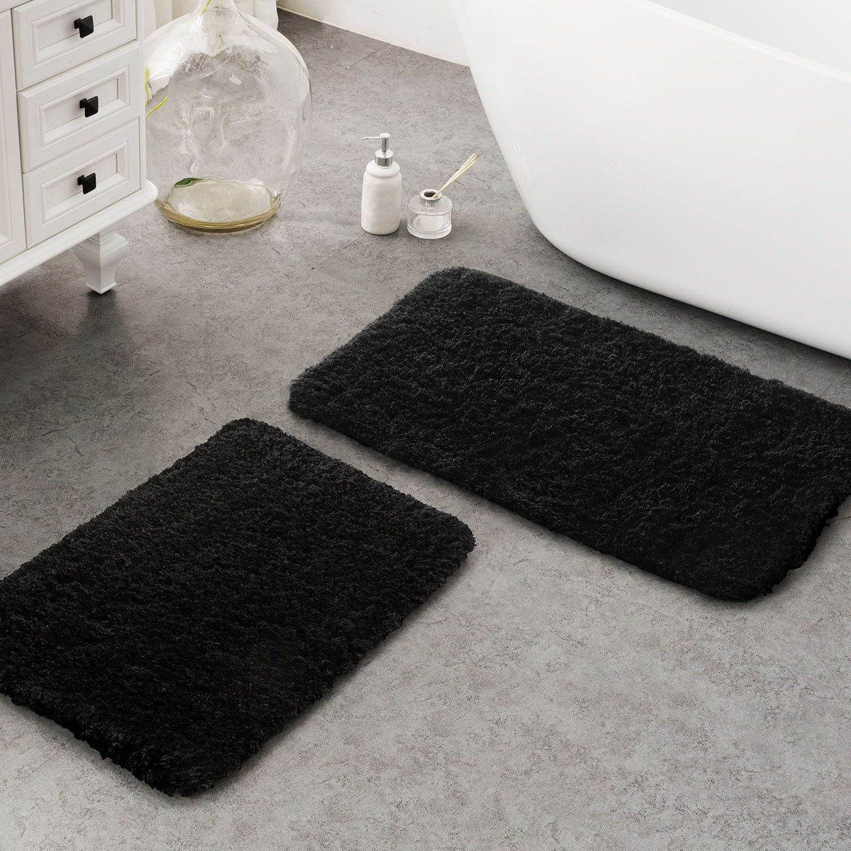 Phantoscope 2pcs Bathroom Rugs Set, Non Slip Quick Drying Ultra Soft Water Absorbent Bath Rug Mat Carpet, 17" x 24" + 17" x 32", Light Gray