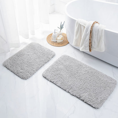Phantoscope 2pcs Bathroom Rugs Set, Non Slip Quick Drying Ultra Soft Water Absorbent Bath Rug Mat Carpet, 17" x 24" + 17" x 32", Light Gray