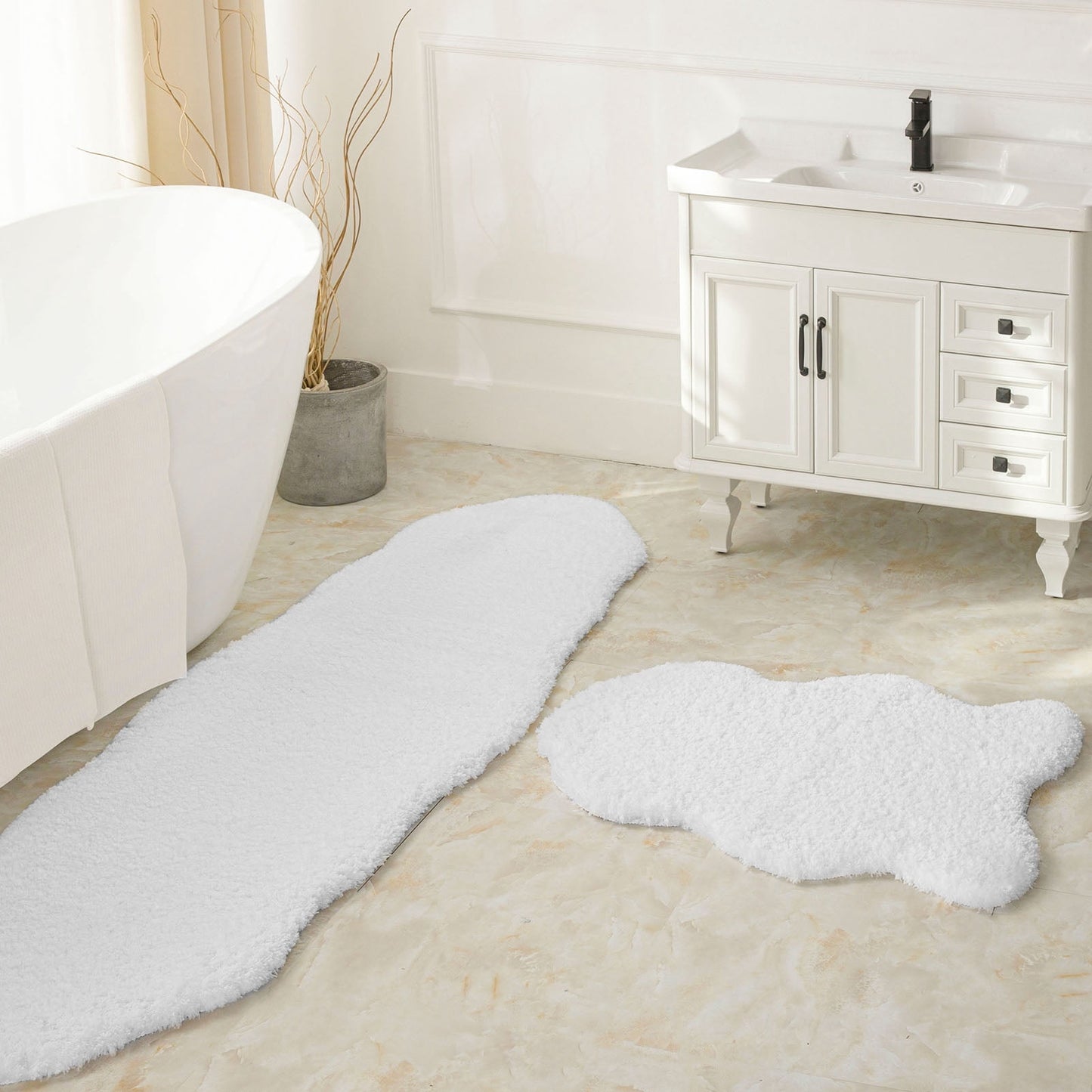 Phantoscope 2pcs Bathroom Rugs Set, Non Slip Quick Drying Ultra Soft Water Absorbent Bath Rug Mat Carpet, 17" x 24" + 17" x 32", Light Gray