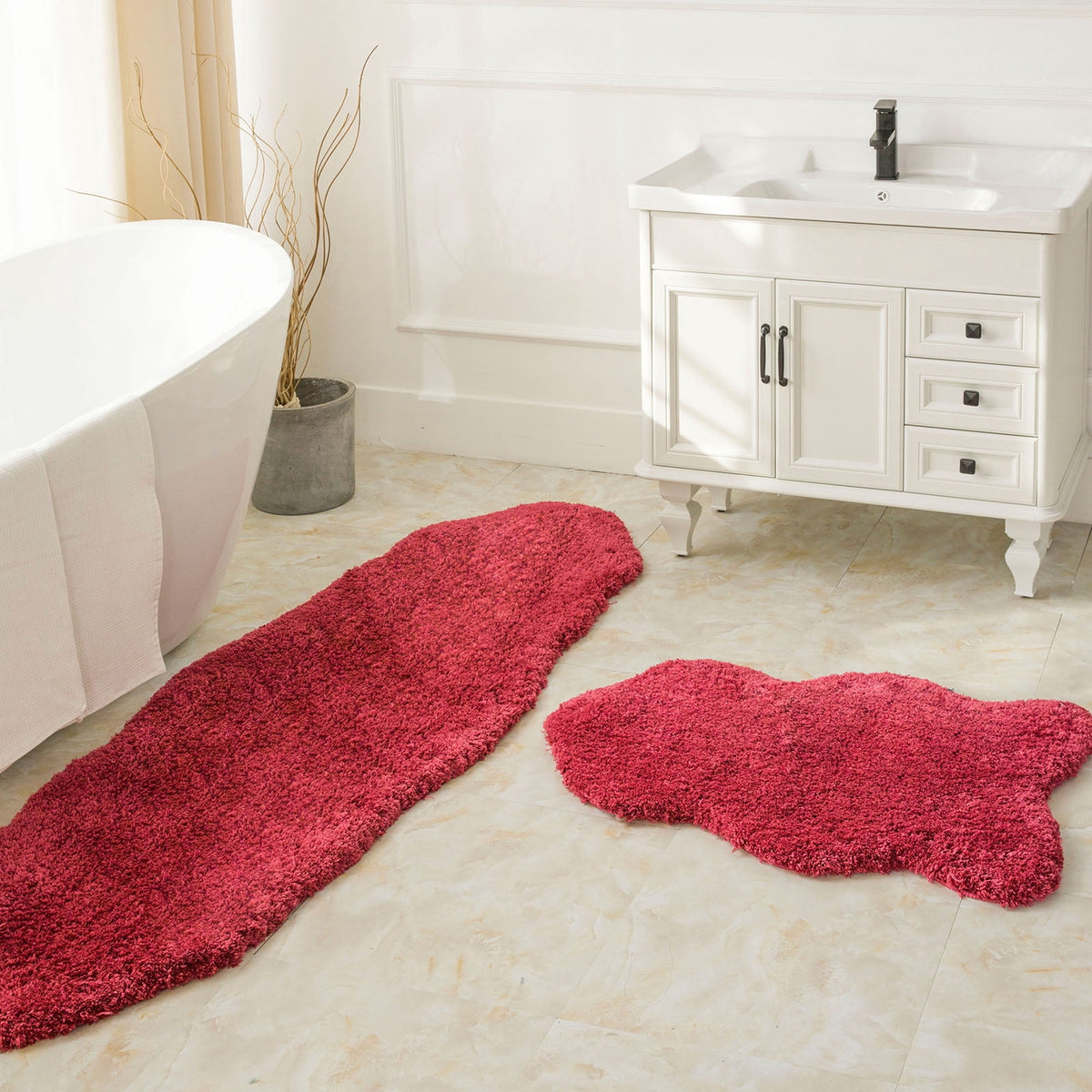 Phantoscope 2pcs Bathroom Rugs Set, Non Slip Quick Drying Ultra Soft Water Absorbent Bath Rug Mat Carpet, 17" x 24" + 17" x 32", Light Gray