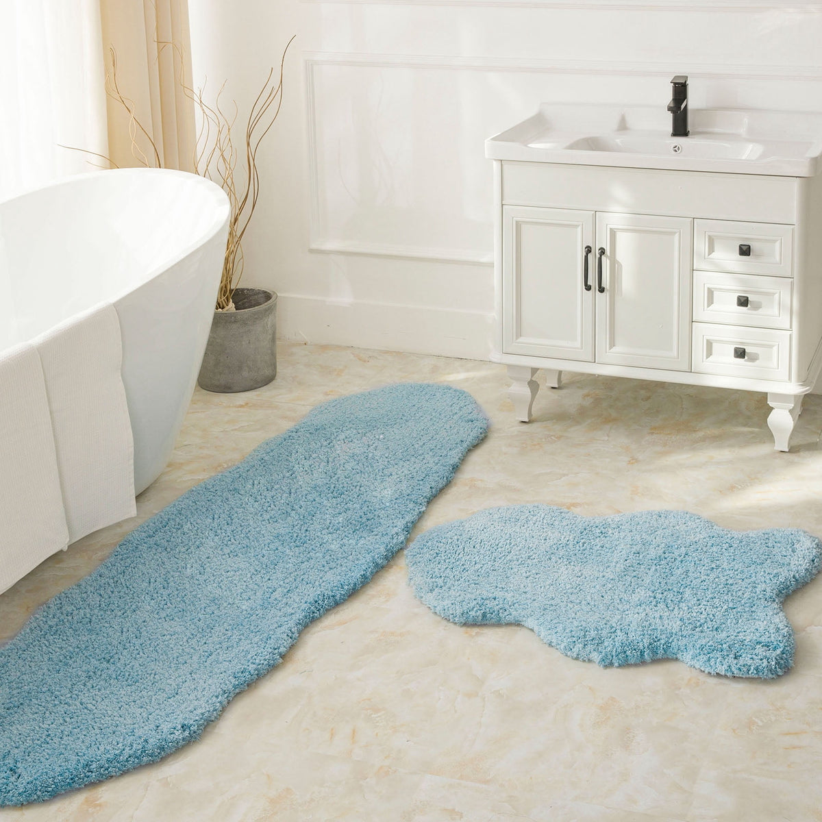 Phantoscope 2pcs Bathroom Rugs Set, Non Slip Quick Drying Ultra Soft Water Absorbent Bath Rug Mat Carpet, 17" x 24" + 17" x 32", Light Gray
