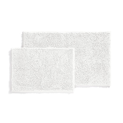 Soft Absorbent Chenille Bath Mat Rug with Anti-Skid Rubber Backing, 2 Pack, Gray, by Noble Linens