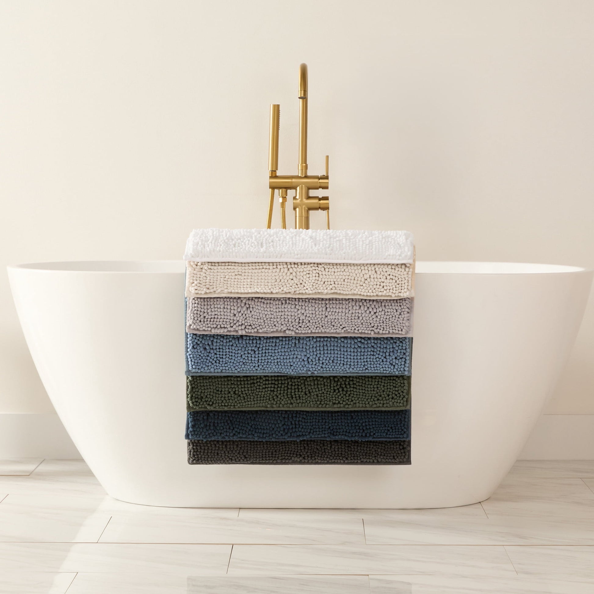 Soft Absorbent Chenille Bath Mat Rug with Anti-Skid Rubber Backing, 2 Pack, Gray, by Noble Linens