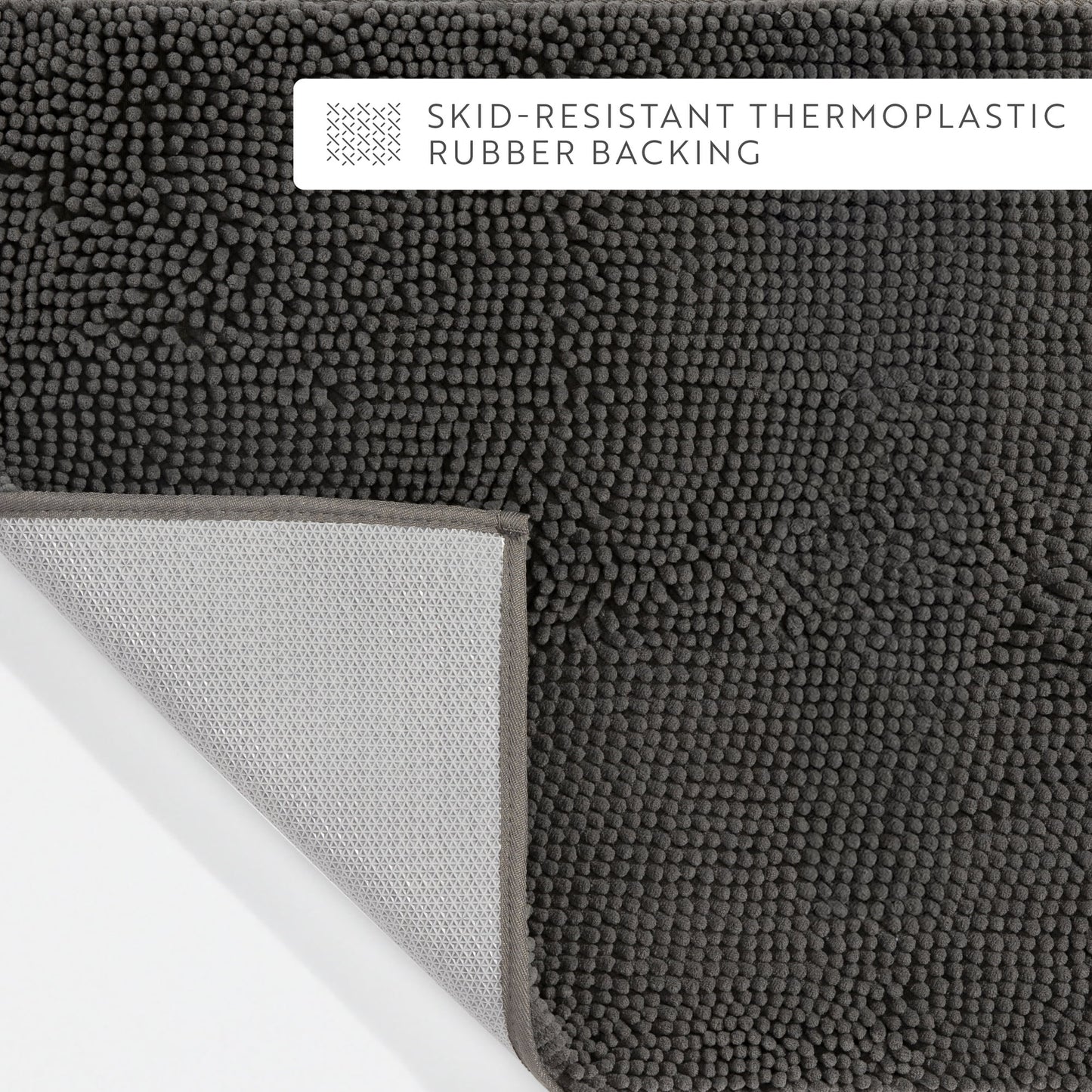 Soft Absorbent Chenille Bath Mat Rug with Anti-Skid Rubber Backing, 2 Pack, Gray, by Noble Linens