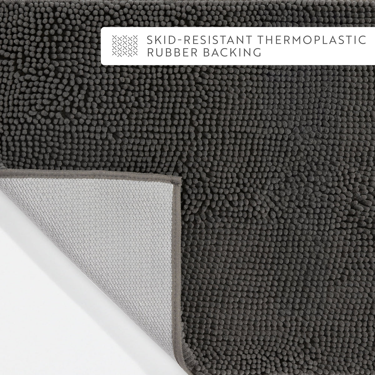 Soft Absorbent Chenille Bath Mat Rug with Anti-Skid Rubber Backing, 2 Pack, Gray, by Noble Linens