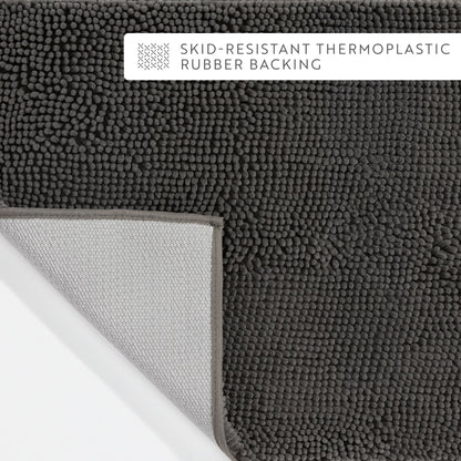 Soft Absorbent Chenille Bath Mat Rug with Anti-Skid Rubber Backing, 2 Pack, Gray, by Noble Linens