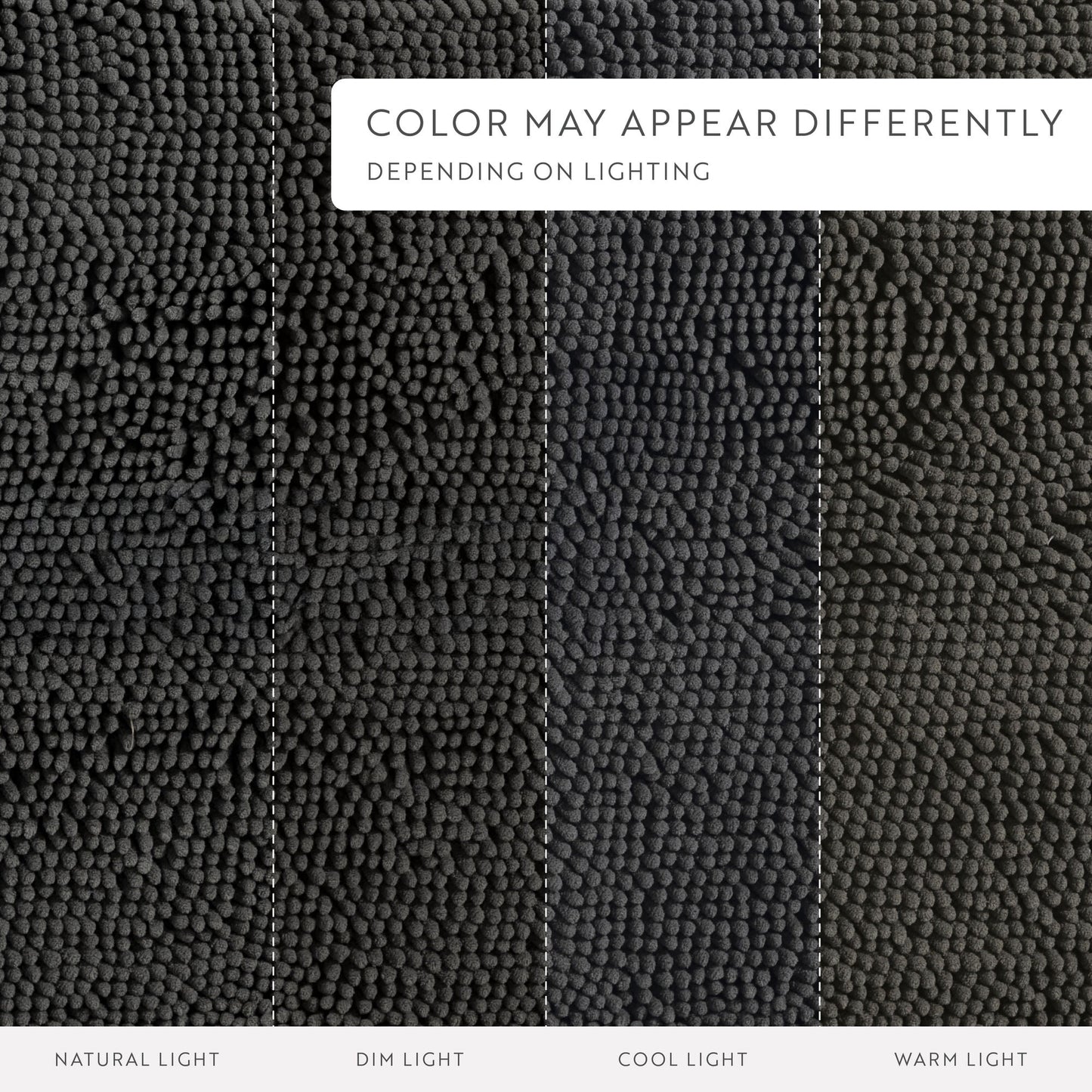 Soft Absorbent Chenille Bath Mat Rug with Anti-Skid Rubber Backing, 2 Pack, Gray, by Noble Linens